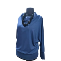 Jesienna bluzka KIMONO ze ściągaczami i z golfem - niebieska